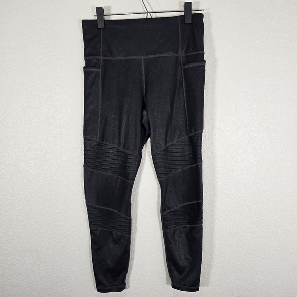 Athleta Inclination Moto Shimmer Tight Womens in Powervita Black Size Medium - Picture 2 of 11